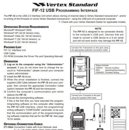 Motorola Vertex Standard FIF-12 Installation & User Guide